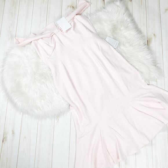 Gal Meets Glam  Women's Tyler Pink off the Shoulder‎ Bow Midi Dress Size 16 - Picture 2 of 6